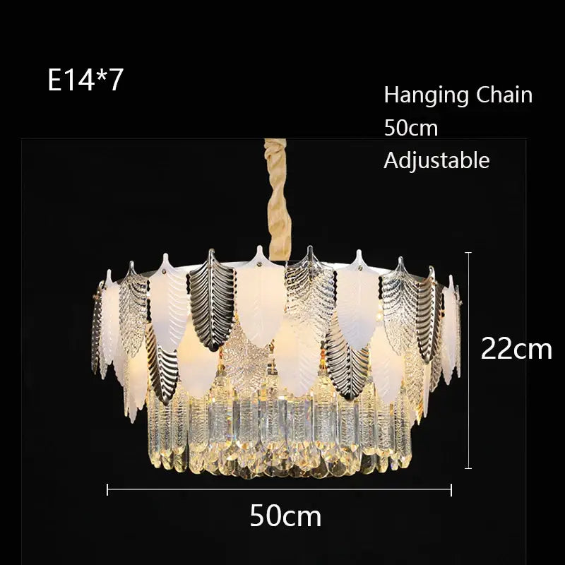 Gold Leaf Crystal Chandelier Polished Steel