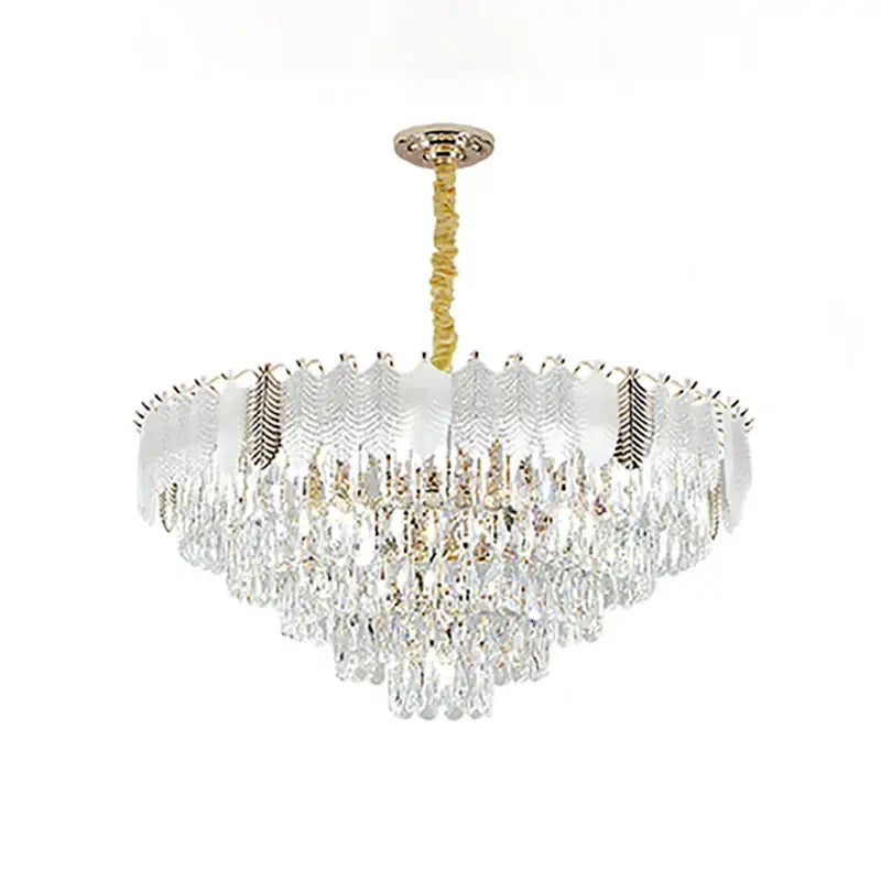 Gold Leaf Crystal Chandelier Polished Steel