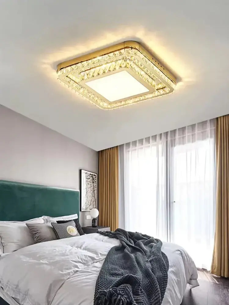 Gold LED Ceiling Chandelier Rectangular Design