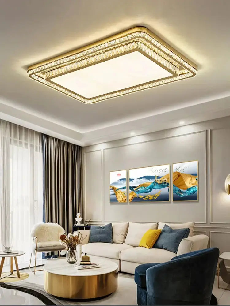 Gold LED Ceiling Chandelier Rectangular Design