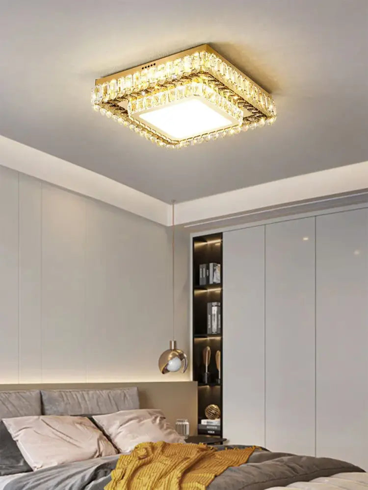 Gold LED Ceiling Chandelier Rectangular Design