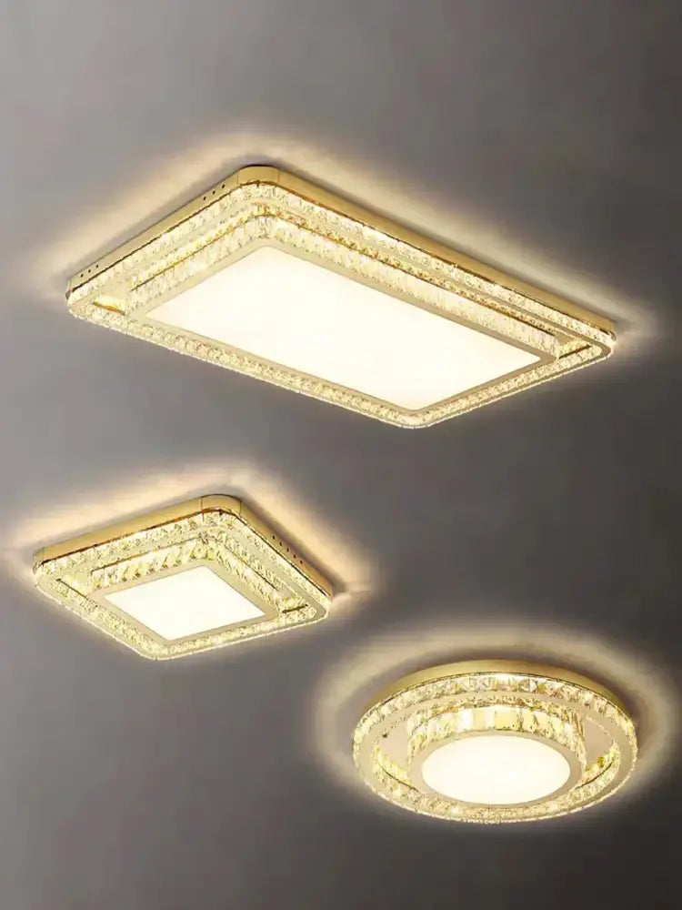 Gold LED Ceiling Chandelier Rectangular Design