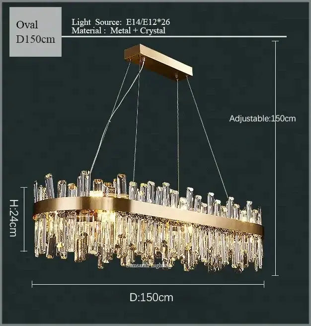 Gold Crystal LED Chandelier Oval 150cm