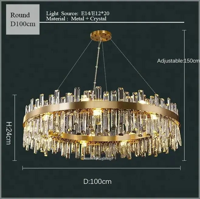 Gold Crystal LED Chandelier Oval 150cm