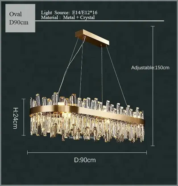 Gold Crystal LED Chandelier Oval 150cm