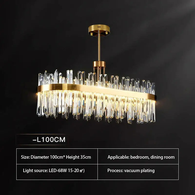 Gold Crystal Pendant Light with Polished Copper Finish