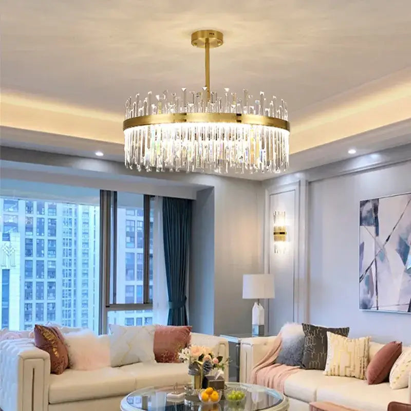 Gold Crystal Pendant Light with Polished Copper Finish