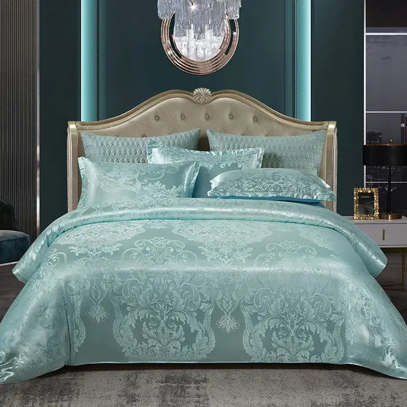 Teal Jacquard Satin Set