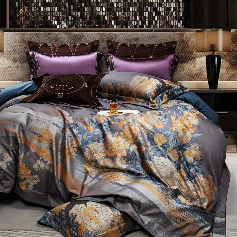 Gray Gold Jacquard Bedding