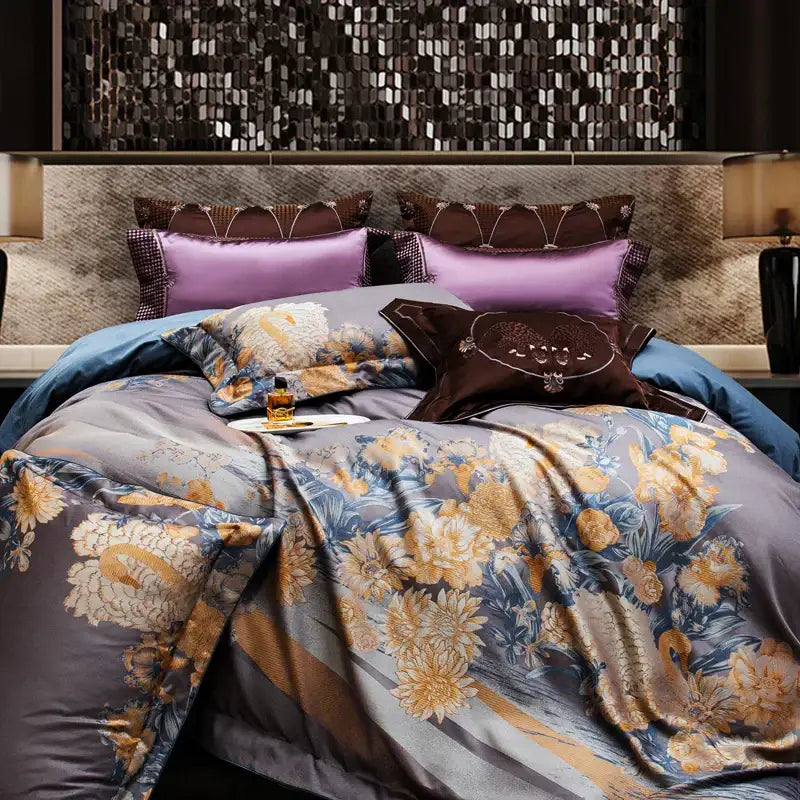 Gray Gold Jacquard Bedding