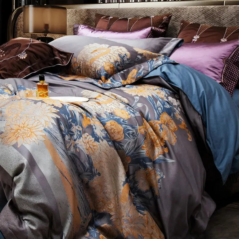 Gray Gold Jacquard Bedding