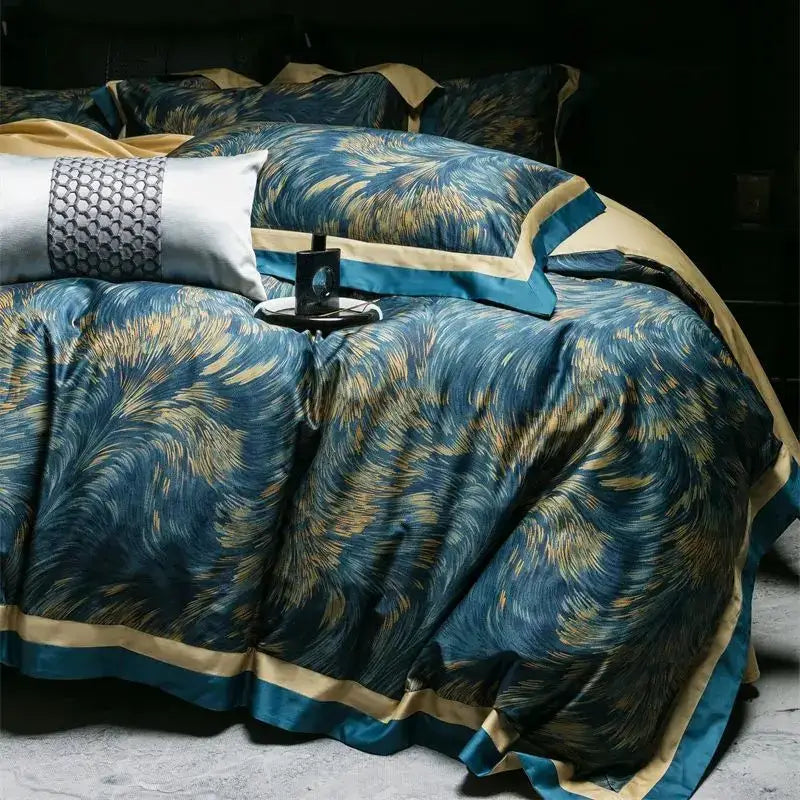 Navy Feather Bedding Set