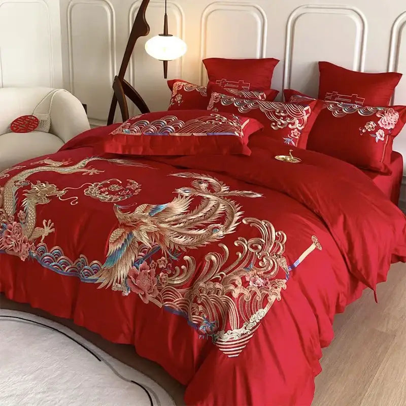 Red Gold Phoenix Bedding