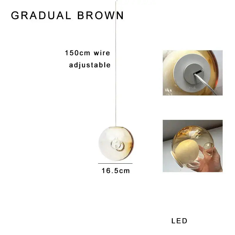 Amber Glass Sphere Dimmable Pendant Light