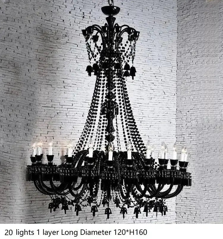 Black Crystal Candle Chandelier 18-Arm 4-Layer