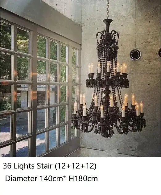 Black Crystal Candle Chandelier 18-Arm 4-Layer