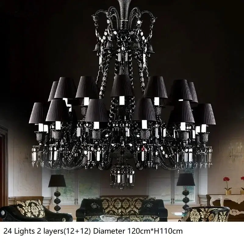 Black Crystal Candle Chandelier 18-Arm 4-Layer