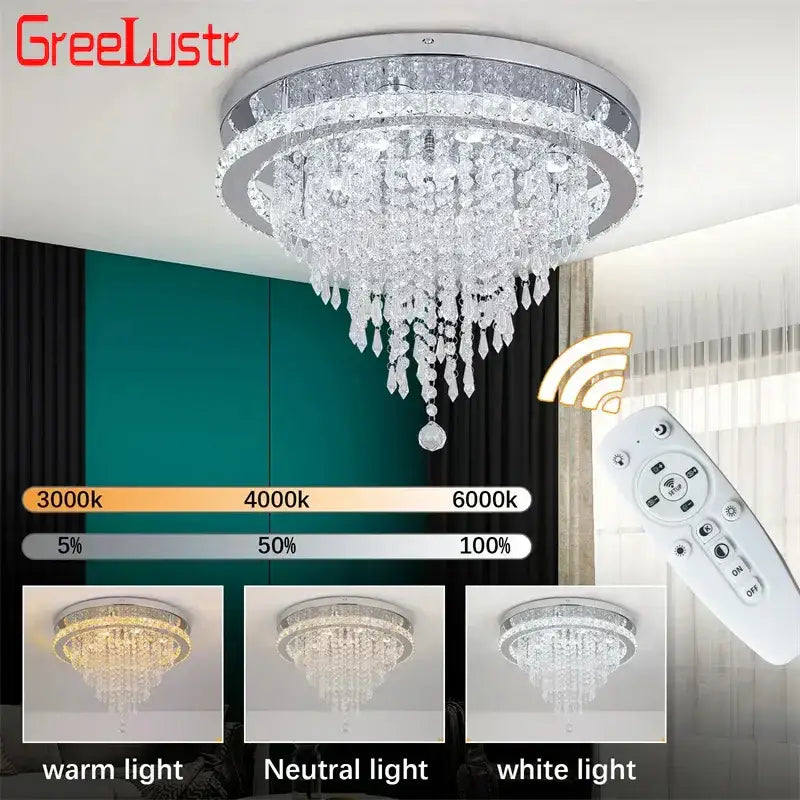 Chrome Crystal LED Chandelier Remote-Dimming