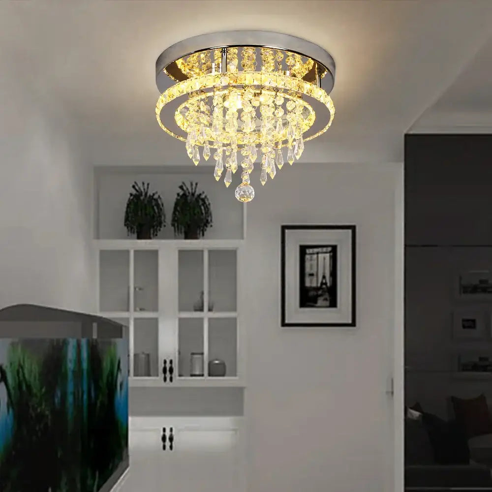 Chrome Crystal LED Chandelier Remote-Dimming