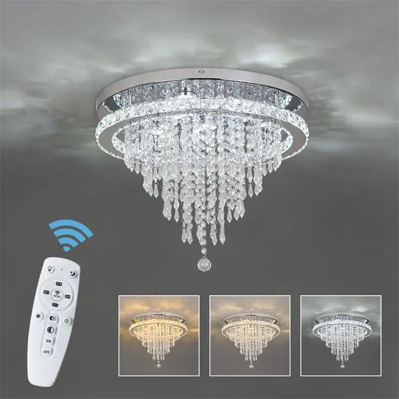 Chrome Crystal LED Chandelier Remote-Dimming