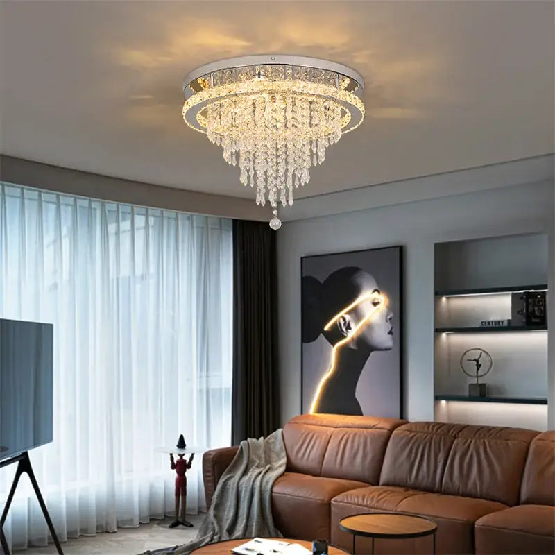 Chrome Crystal LED Chandelier Remote-Dimming