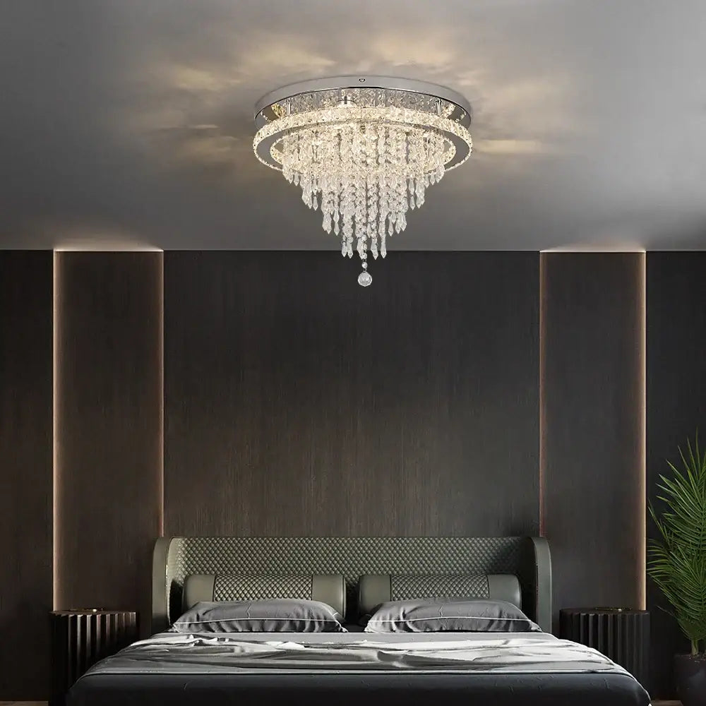Chrome Crystal LED Chandelier Remote-Dimming
