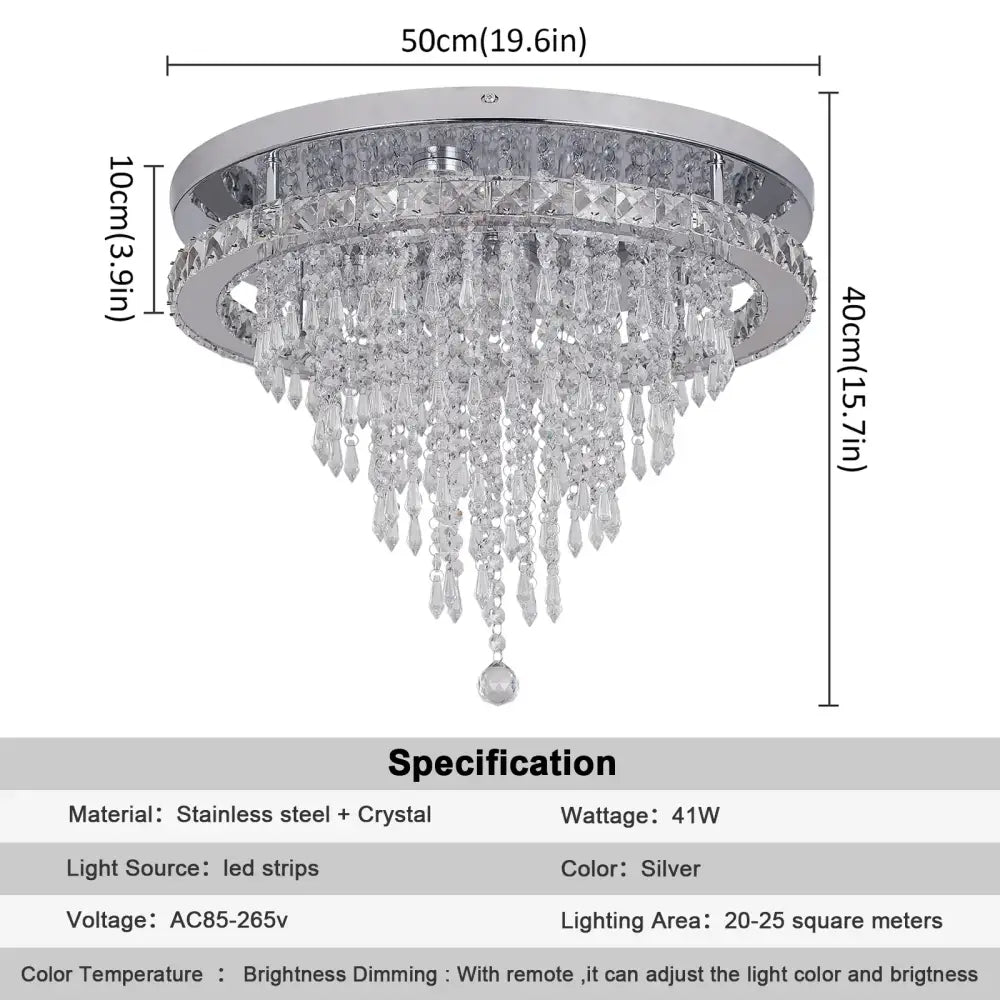 Chrome Crystal LED Chandelier Remote-Dimming