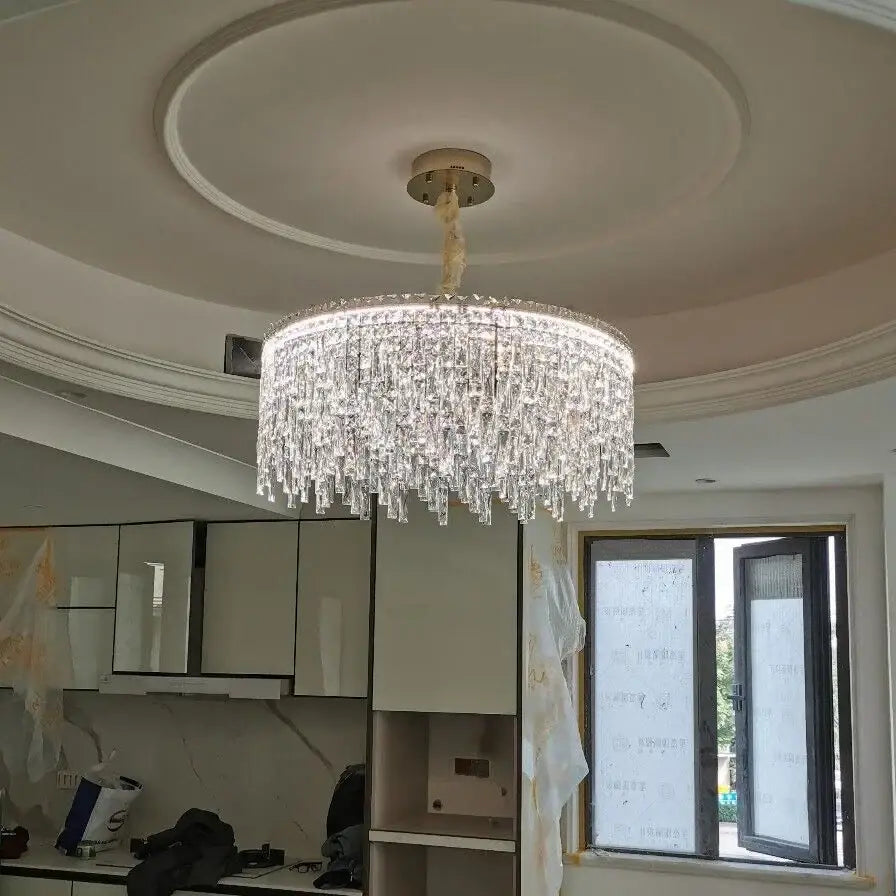 Purple Crystal Chrome Chandelier