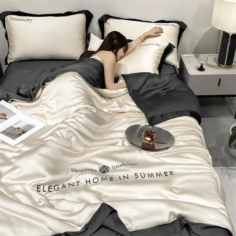 Black Ice Silk Quilt Set