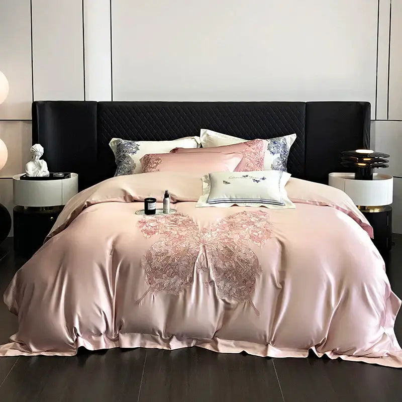 Blue Butterfly Embroidered Bedding Set Queen