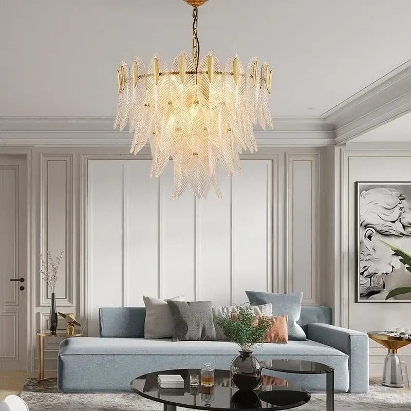 Glass Leaf Gold Chandelier