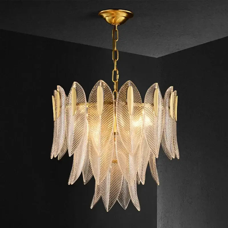 Glass Leaf Gold Chandelier