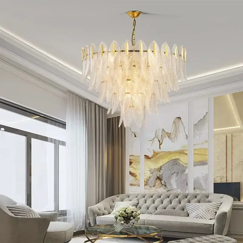 Glass Leaf Gold Chandelier