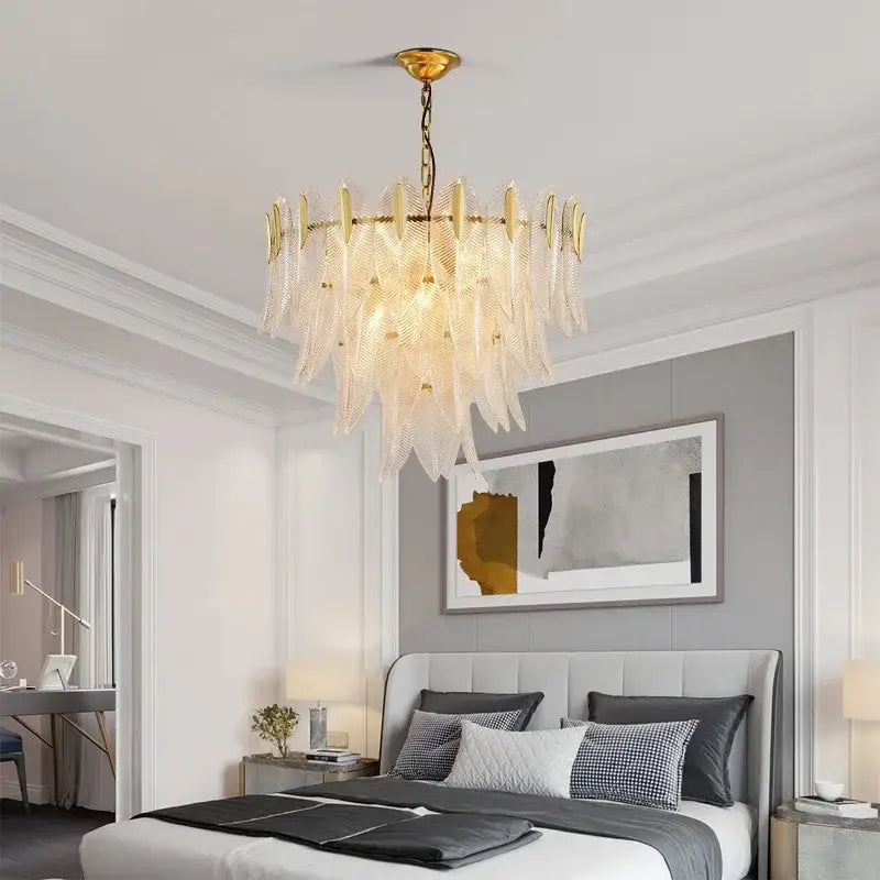 Glass Leaf Gold Chandelier