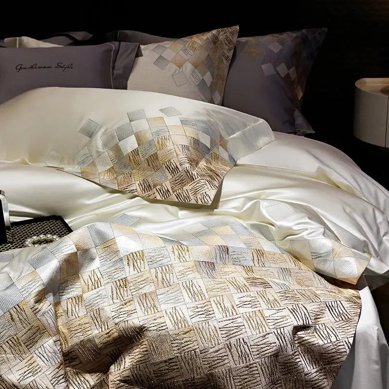 Grey Embroidery Cotton Bedding