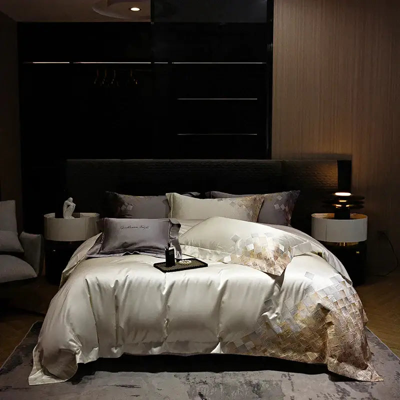 Grey Embroidery Cotton Bedding