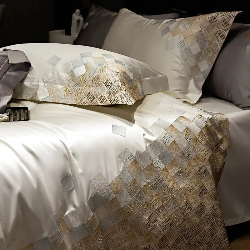Grey Embroidery Cotton Bedding