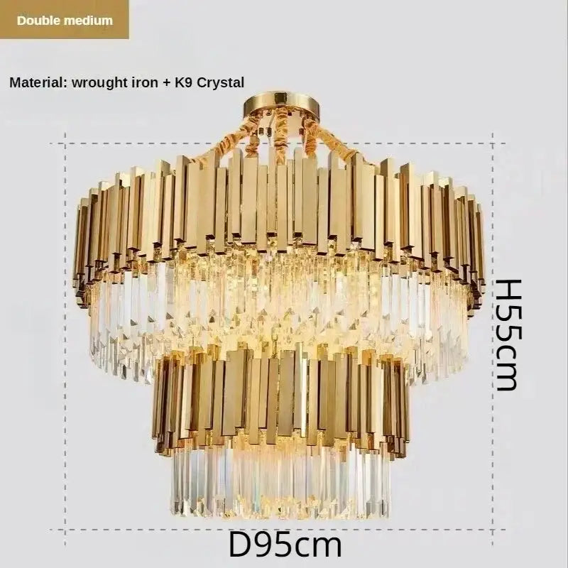 Gold Crystal LED Ceiling Chandelier Double Layer