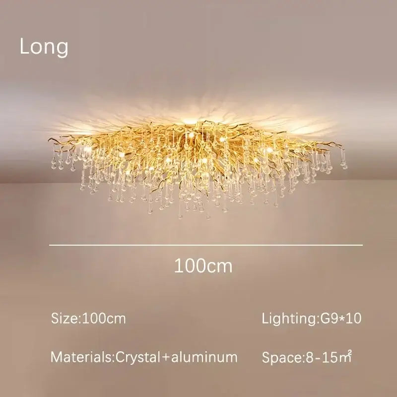 Gold Crystal Branch Chandelier Round or Long Shape