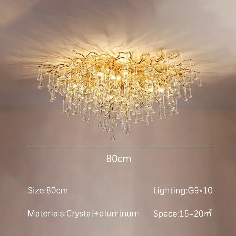Gold Crystal Branch Chandelier Round or Long Shape