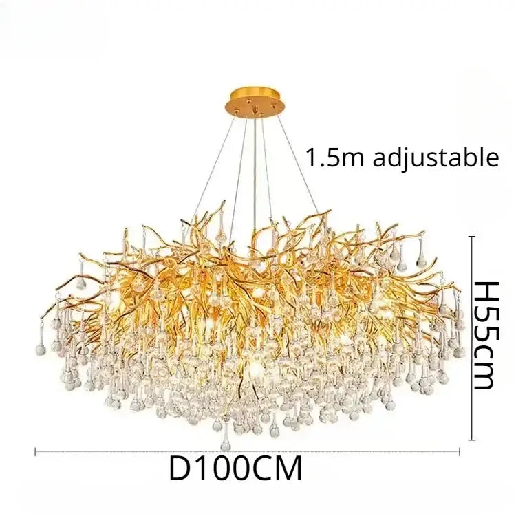 Gold Crystal Branch Chandelier Round or Long Shape