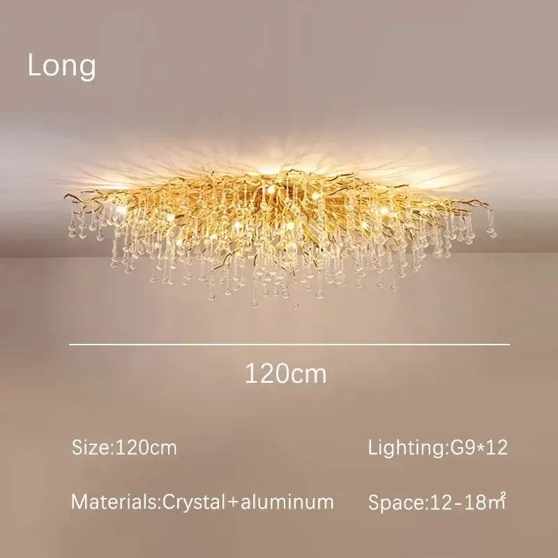 Gold Crystal Branch Chandelier Round or Long Shape