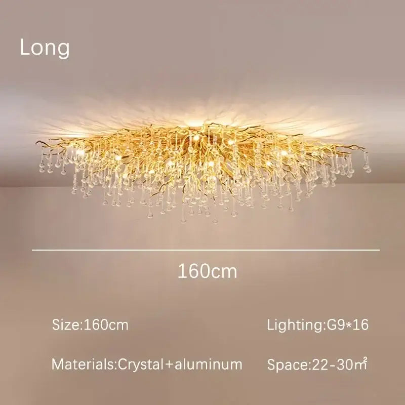 Gold Crystal Branch Chandelier Round or Long Shape