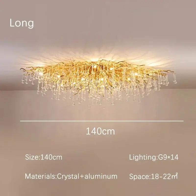 Gold Crystal Branch Chandelier Round or Long Shape