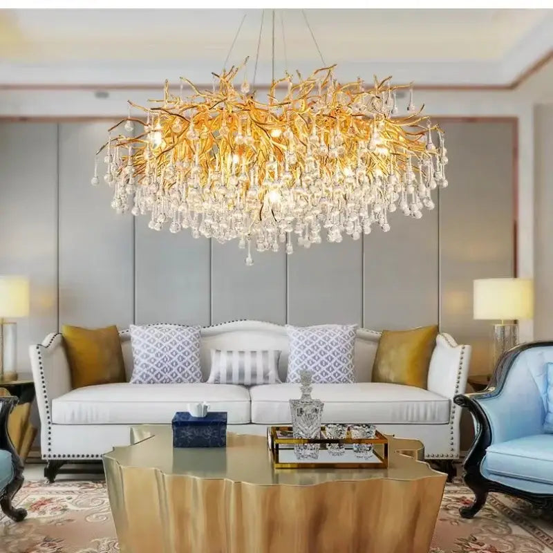 Gold Crystal Branch Chandelier Round or Long Shape