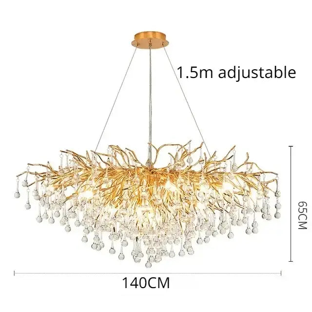 Gold Crystal Branch Chandelier Round or Long Shape