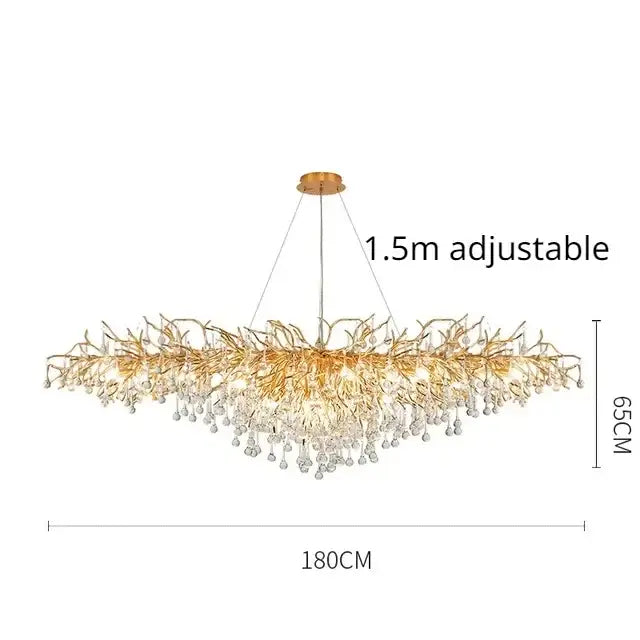 Gold Crystal Branch Chandelier Round or Long Shape