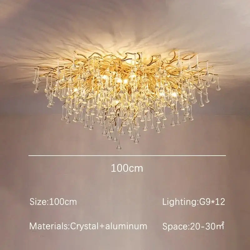 Gold Crystal Branch Chandelier Round or Long Shape