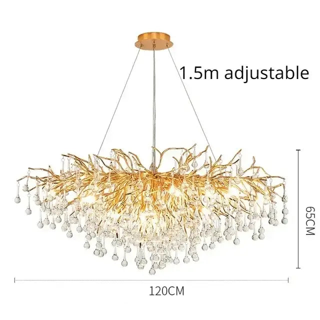 Gold Crystal Branch Chandelier Round or Long Shape