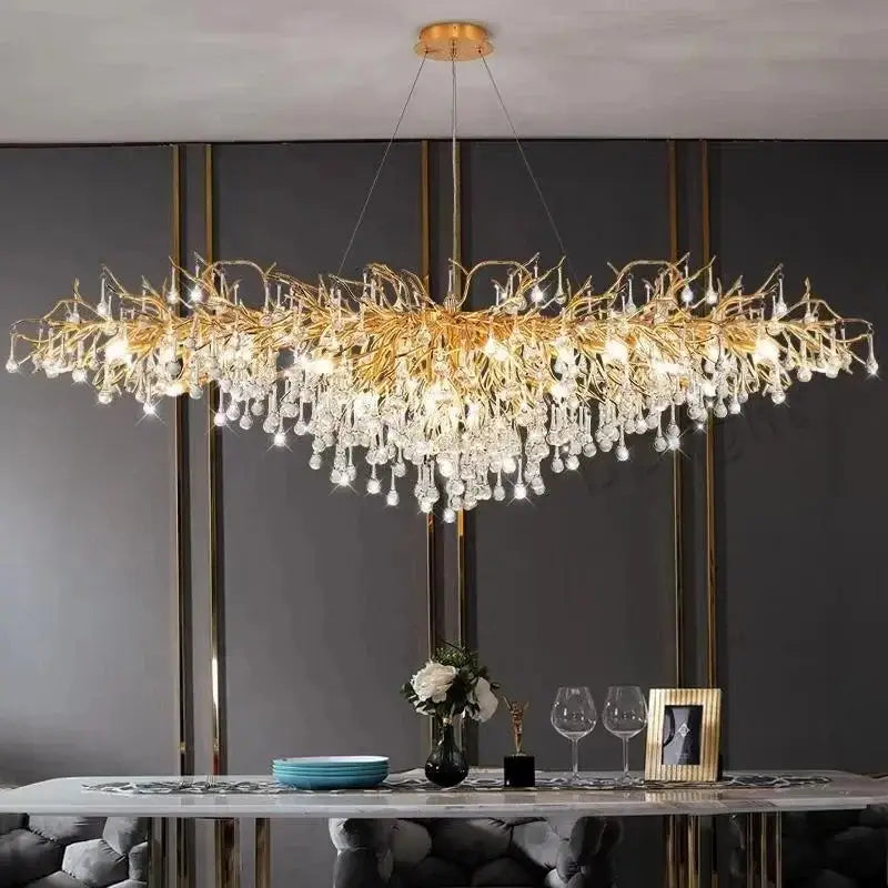 Gold Crystal Branch Chandelier Round or Long Shape